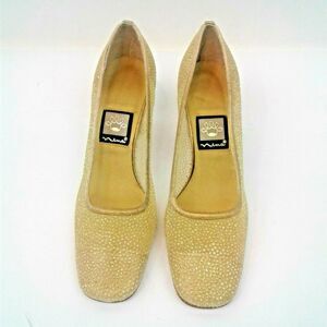Nina Camino Womens Gold Mesh Pumps With Sparkles - Chunky 2.75" Heels Size 6.5M